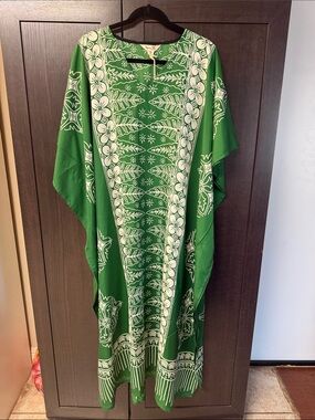 Gypsy Blu Green Floral Print Maxi Kaftan Dress